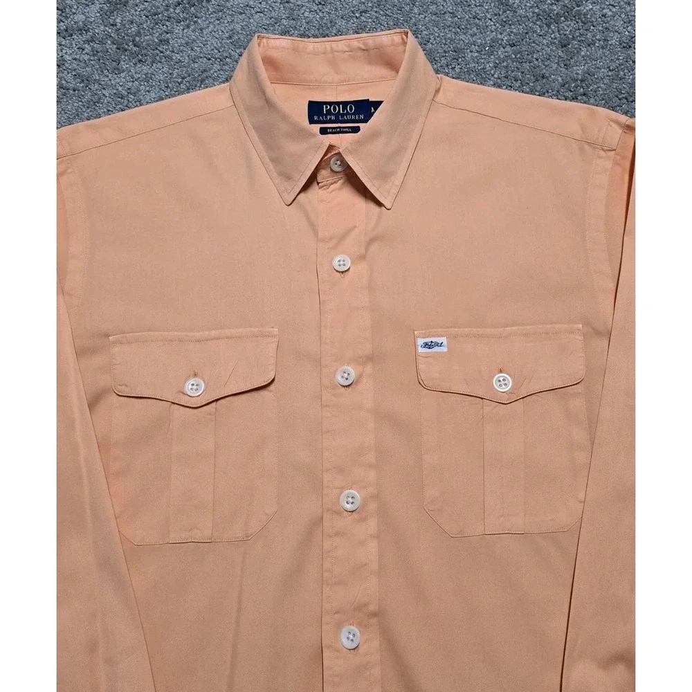 Polo‎ Ralph Lauren Beach Twill Camp Shirt Mens M Orange Button Up
